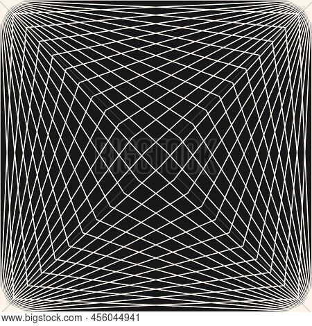 Vector Geometric Line Pattern. Abstract Seamless Texture With Broken Lines, Grid, Cubic Shape. Optic