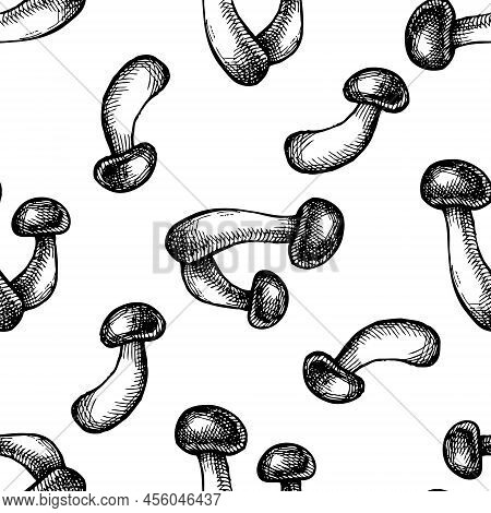 Seamless Pattern With Black And White Shimeji Stock Illustration