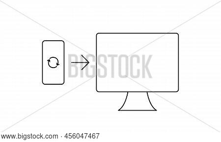 Data Synchronization Between Laptop And Smartphone Vector Thin Line Icon In Black. Data Transfer Loa