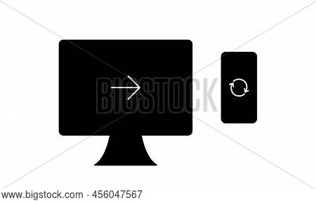 Data Synchronization Between Laptop And Smartphone Vector Icon In Solid Black. Data Transfer Loading