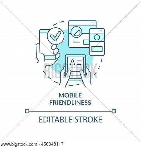 Mobile Friendliness Turquoise Concept Icon. Smartphones Version. Seo Ranking Factor Abstract Idea Th