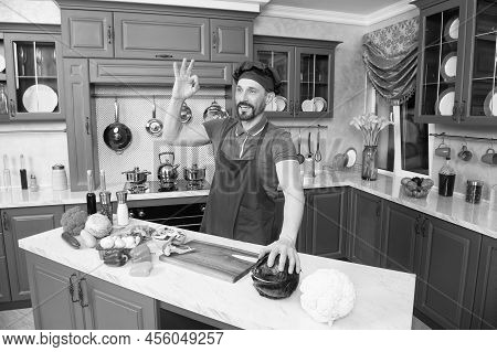 Cook Gives Ok Before Strating To Cook Fresh Vegetables For Health Nutrition. No Problem To Cook Sala