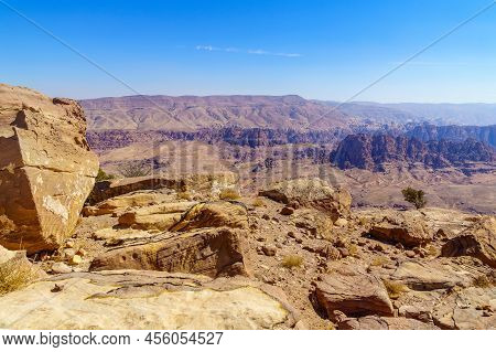 View Of Desert Mountain Landscape, Near Petra, In Southern Jordan