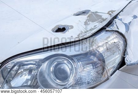 Car Riddled With Bullets. War Of Russia Against Ukraine. A Car Of Civilians Shot By The Russian Mili