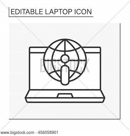 Computer Line Icon.global Network. Place For International Communication. Laptop Concept. Isolated V