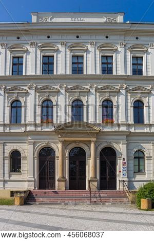 Litomerice, Czech Republic - September 12, 2020: Historic School Building In The Center Of Litomeric