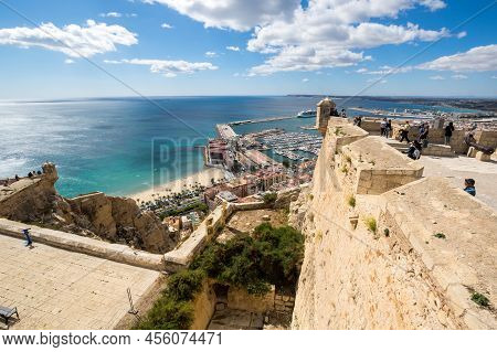Alicante, Spain - 09 April, 2019: Panoramic View Of Alicante From Santa Barbara Castle, Spain