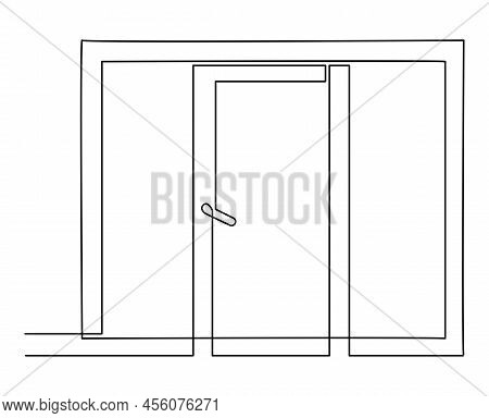 Three-leaf Window, Plastic Double-glazed Window. Vector Continuous Line Drawing Isolated On White Ba