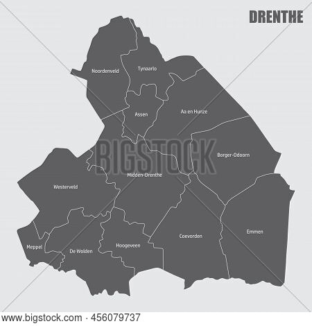 Drenthe Province, Administrative Map With Labels, Netherlands