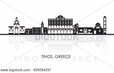 Silhouette Skyline Panorama Of  Tinos, Cyclades Islands, Greece - Vector Illustration