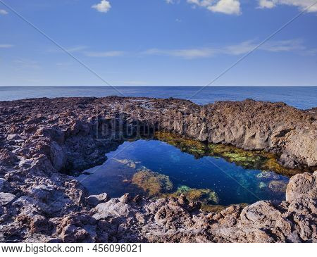 View Of The Lava Beach Of Linosa Called Piscine, Sicily. Italy