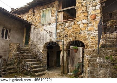 Historic Disused Residential Buildings In Poffabro, A Medieval Village In The Val Colvera Valley In 