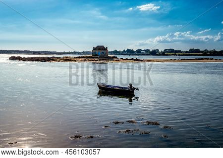 Small Island With A Cottage In The Etel River, Ile De Saint-cado, France