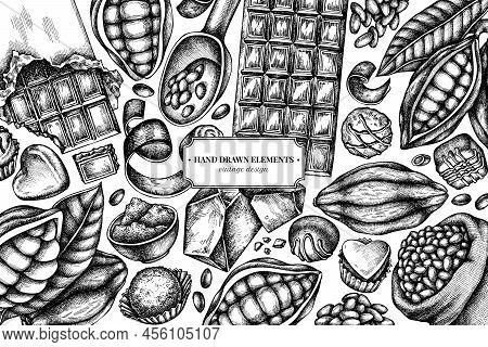 Design With Black And White Cocoa Beans, Cocoa, Chocolate, Chocolate Candies Stock Illustration
