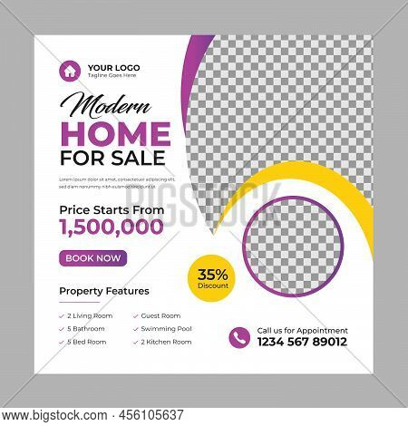 Trendy Editable Real Estate House Sale And Home Rent Advertising Geometric Modern Square Social Medi