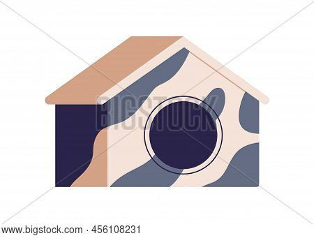 Pet House Bed With Round Hole. Cat Home-shaped Indoor Shelter. Canine, Feline Furniture. Flat Vector