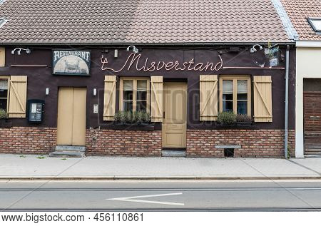 Uccle, Brussels Capital Region - Belgium - 05 29 2020 Vintage Facade Of The Old 't Misverstand Brass
