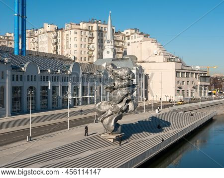 Moscow, Russia - March 01, 2022: View Of The Hydroelectric Station 2, The Sculpture Bolshaya Glina N