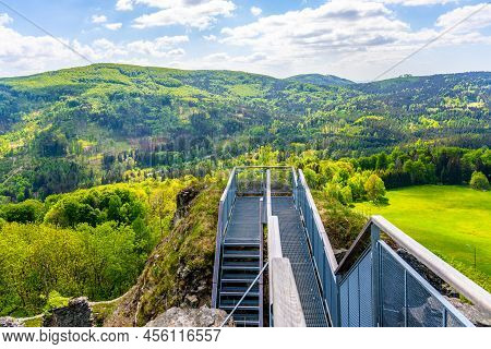 Aerial View From Tolstejn Castle Ruins In Lusatian Mountains, Czech Republic