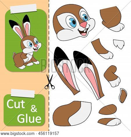Cut And Glue The Paper Cute Hare. Create Application The Cartoon Rabbit. Education Riddle Entertainm