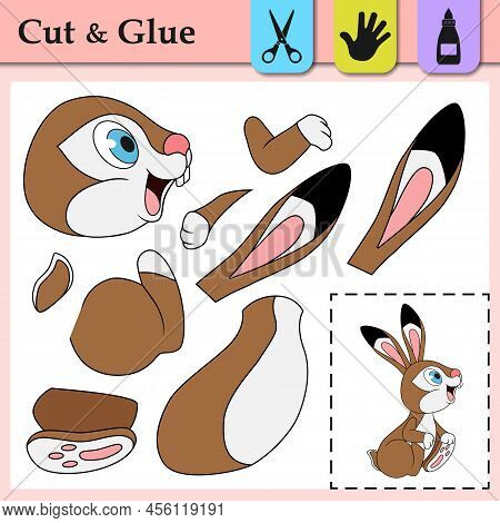 Paper Game With Smiling Hare. Create The Applique Cute Rabbit. Cut And Glue. Forest Animal. Educatio