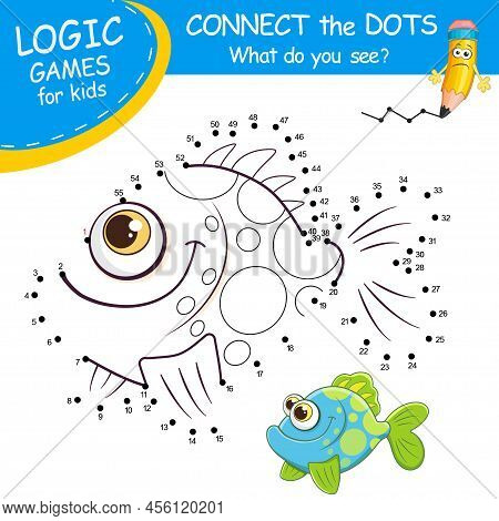Connect The Dots By Numbers To Draw The Exotic Fish. Dot To Dot Education Game And Coloring Page Wit