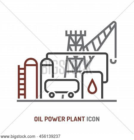 Oil Power Plant Sign, Icon. Linear Vector Illustration