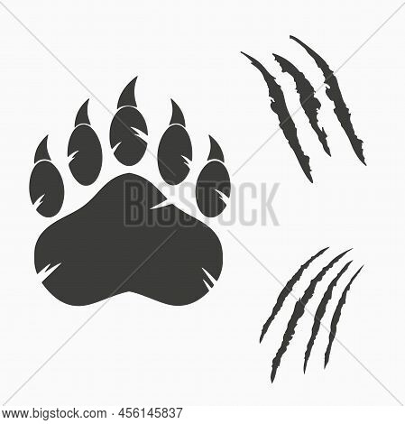 Black Bloody Claws Animal Scratch Scrape Track. Cat Tiger Scratches Paw Shape. Four Nails Trace. Fun