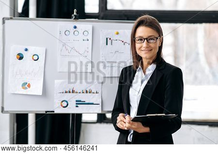 Portrait Of Successful Young Adult Pretty, Confident Caucasian Woman, Financial Top Manager, Wearing