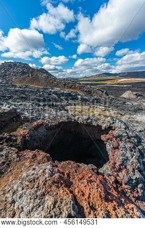 Beautiful Colourful Icelandic Landscape Lava Fields Mountain Geysers Zigzag Road And Moss-covered St