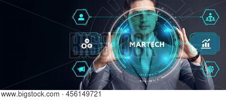 Martech Marketing Technology Concept On Virtual Screen Interface. Business, Technology, Internet And