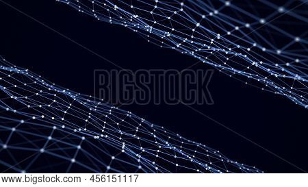 Network Connection Technology. Abstract Dark Blue Background With Points And Lines. Digital Futurist