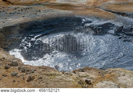 Beautiful Colourful Icelandic Landscape Lava Fields Mountain Geysers Zigzag Road And Moss-covered St