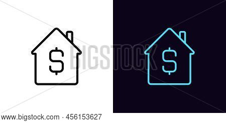 Outline Home Icon With Editable Stroke. Home With Dollar Sign, House Buy And Sell Pictogram. Real Es