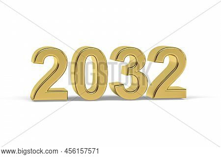 Golden 3d Number 2032 - Year 2032 Isolated On White Background - 3d Render