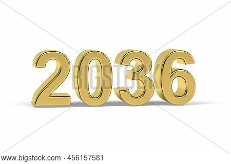 Golden 3d Number 2036 - Year 2036 Isolated On White Background - 3d Render