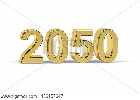 Golden 3d Number 2050 - Year 2050 Isolated On White Background - 3d Render