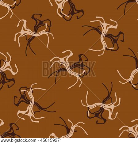 Prehistoric Style Horse Cave Art Vector Seamless Pattern Background. Primitive Naive Grunge Overlapp