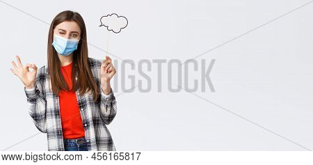 Coronavirus Outbreak, Leisure On Quarantine, Social Distancing And Emotions Concept. No Problem, Gir