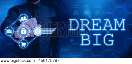 Text Sign Showing Dream Big. Business Idea To Think Of Something High Value That You Want To Achieve