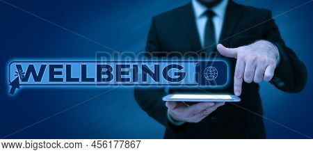 Text Showing Inspiration Wellbeing. Business Approach A Good Or Satisfactory Condition Of Existence 