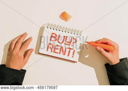 Conceptual Caption Buy Question Rent. Word Written On Group That Gives Information About Renting Hou