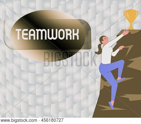 Text Sign Showing Teamwork. Word For Group Of Showing Who Work Together As One And With The Same Aim
