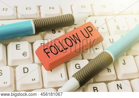 Text Caption Presenting Follow Up. Internet Concept Additional Info Or Any Activity That Needs To Ch