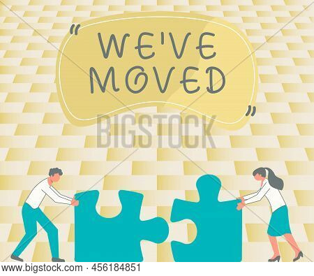 Text Caption Presenting We Ve Moved. Business Overview Going To Live From Place Another Same Or Diff