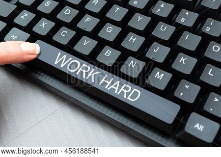Sign Displaying Work Hard. Business Showcase Laboring That Puts Effort Into Doing And Completing Tas