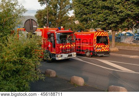 Paris, France - July, ?2021: Fire Department Red Trucks In The Streets Of Paris