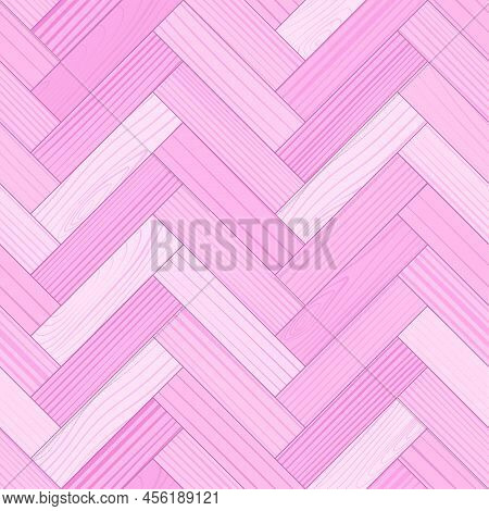 Wooden Pink Parquet, Seamless Herringbone Pattern. Hardwood Zigzag Laminate Floor. Wood Grain Textur