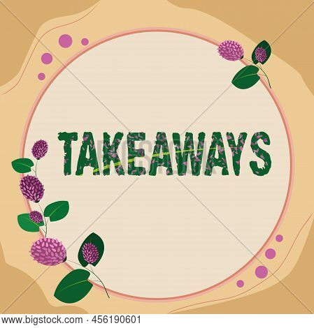 Inspiration Showing Sign Takeaways. Word Written On An Act Or Instance Of Giving Something From You 