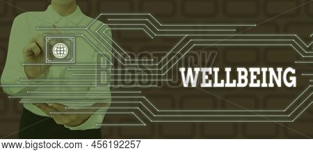 Writing Displaying Text Wellbeing. Word Written On A Good Or Satisfactory Condition Of Existence Inc